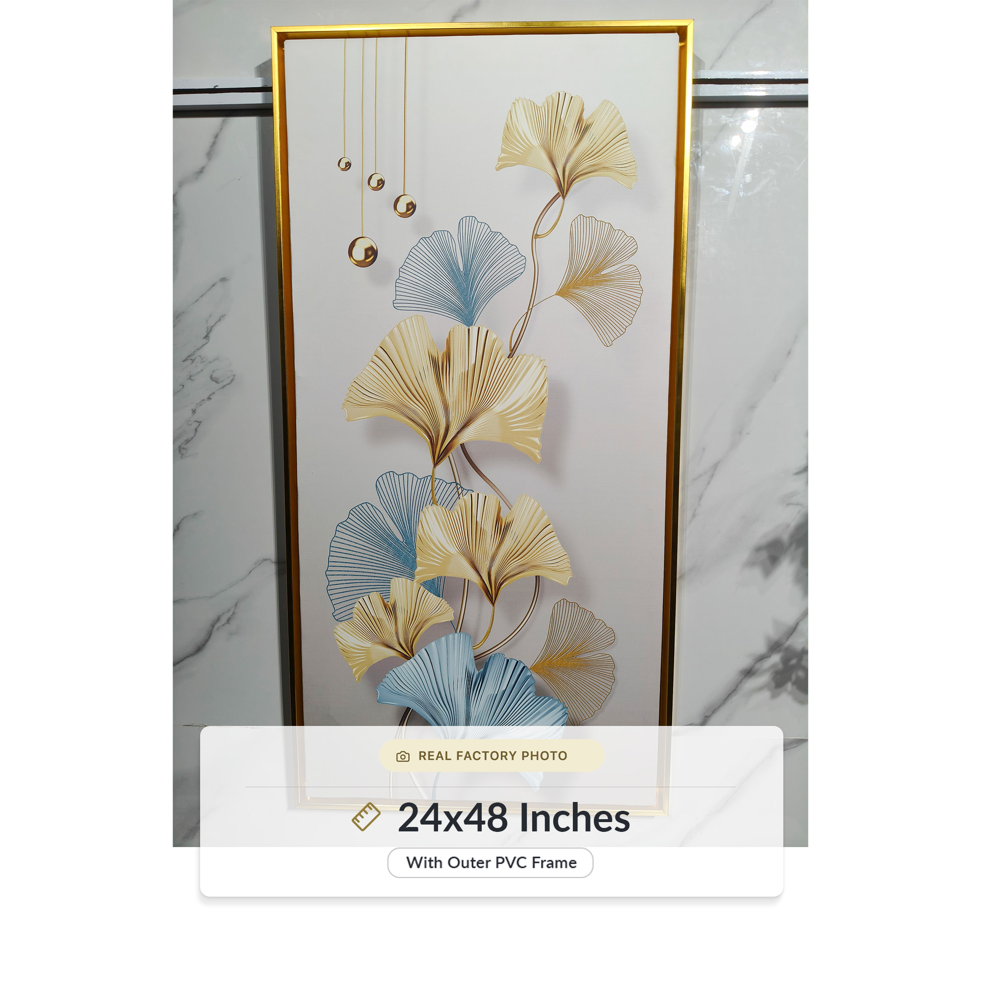 Gold & Blue Ginkgo Abstract Flower Painting - Image 6