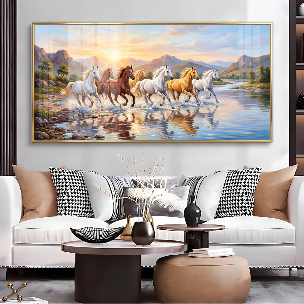 Mountain River Crossing Seven Horse Painting