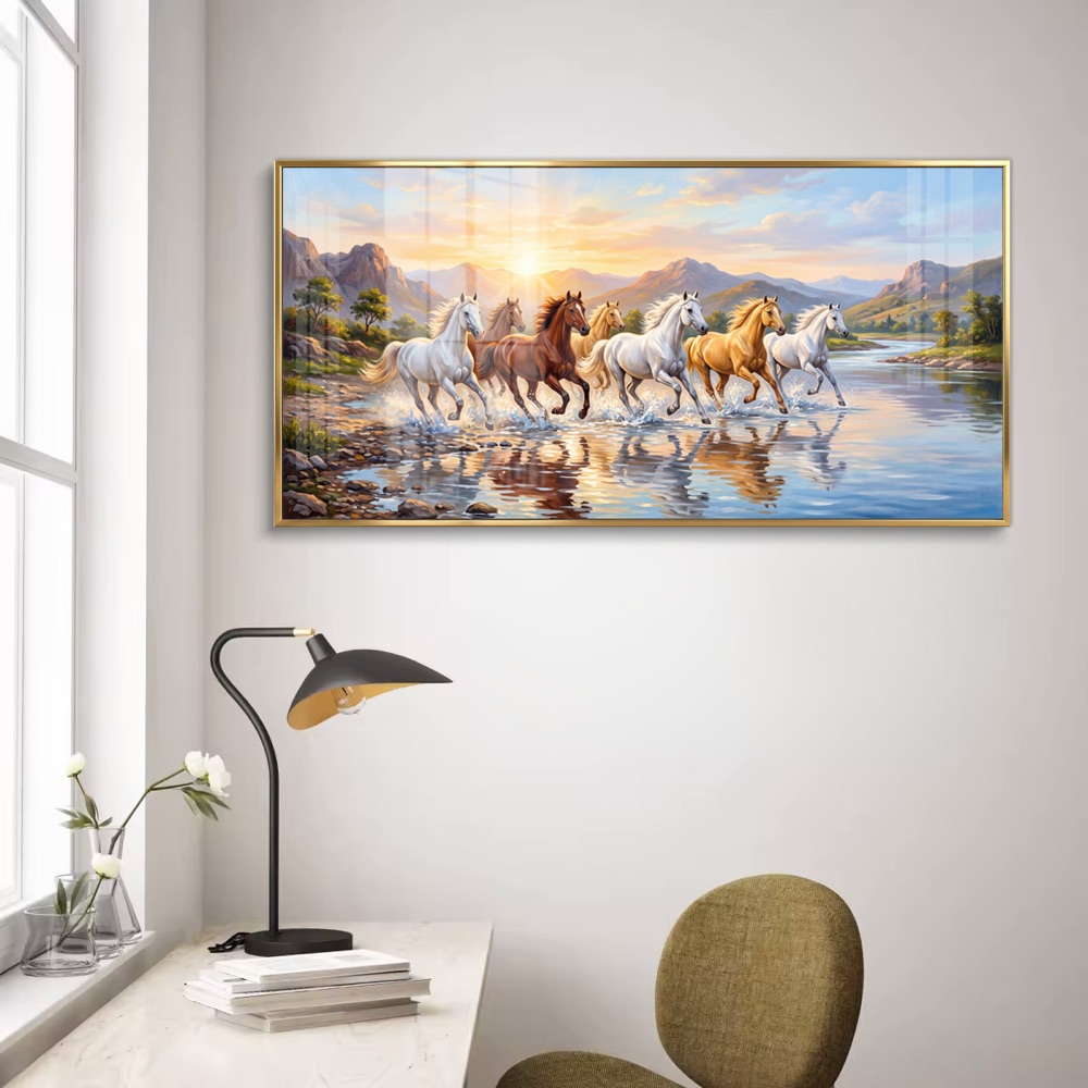 Mountain River Crossing Seven Horse Painting - Image 2
