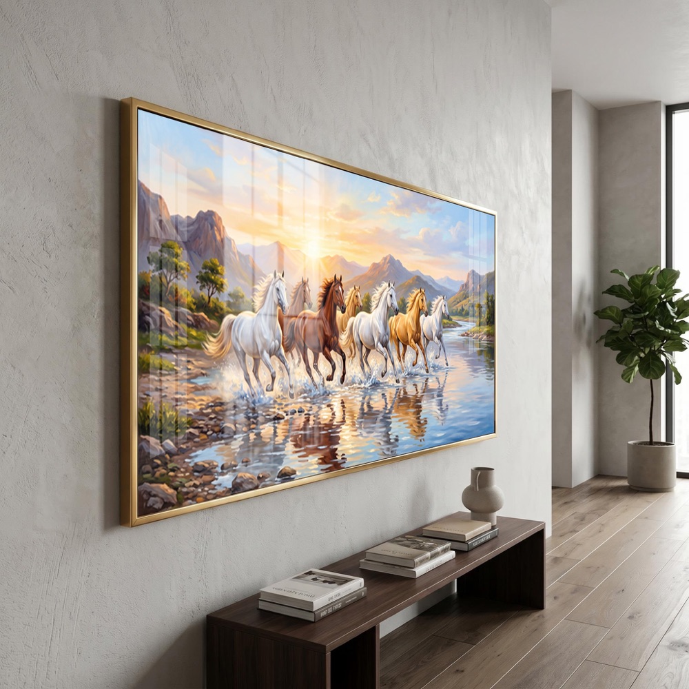 Mountain River Crossing Seven Horse Painting - Image 3