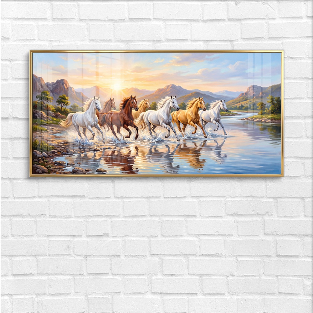 Mountain River Crossing Seven Horse Painting - Image 4