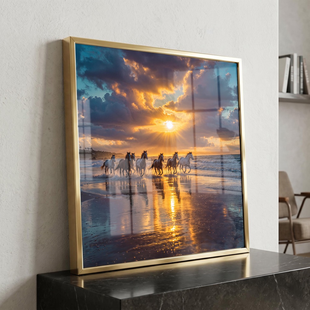 Sunrise Beach Gallop 7 Horse Painting - Image 3