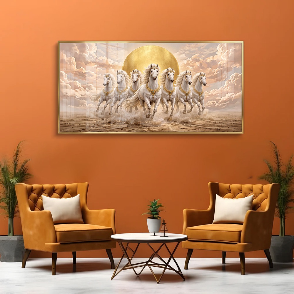 Vastu Seven Horse Golden Sunrise Painting - Image 2
