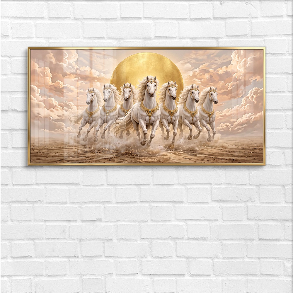 Vastu Seven Horse Golden Sunrise Painting - Image 4