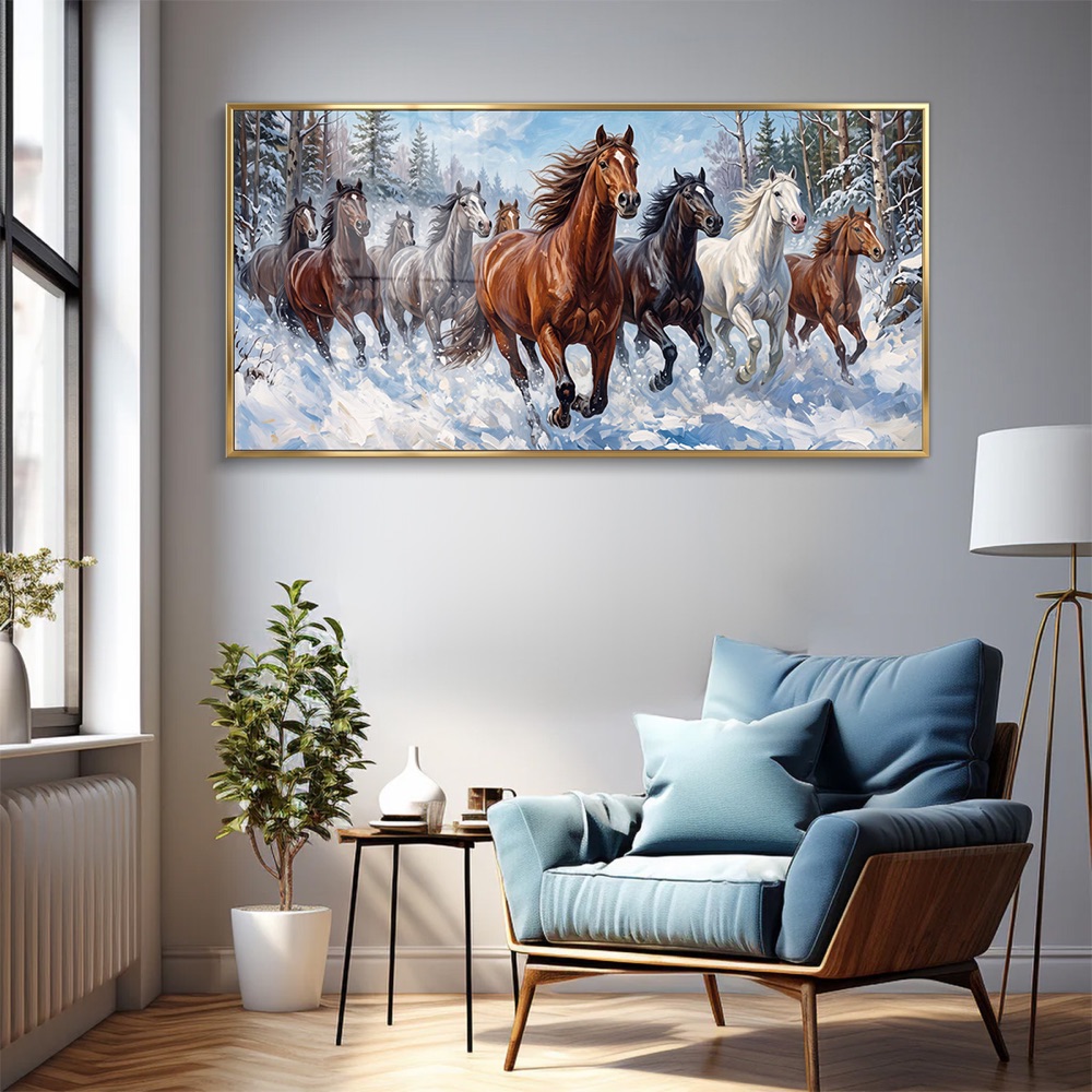 Snowy Forest Wild Horses Running Painting - Image 2