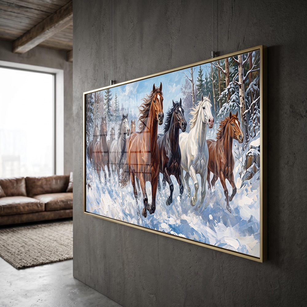 Snowy Forest Wild Horses Running Painting - Image 3