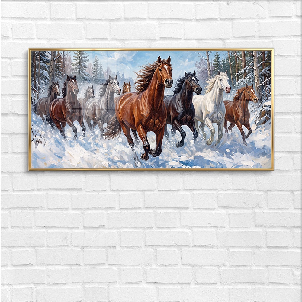 Snowy Forest Wild Horses Running Painting - Image 4