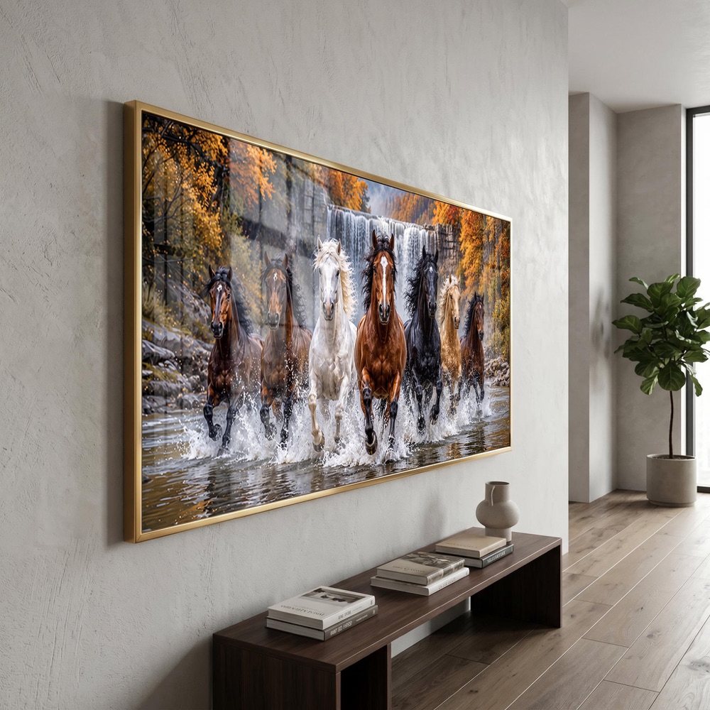 Waterfall Autumn Forest Seven Horse Painting - Image 3
