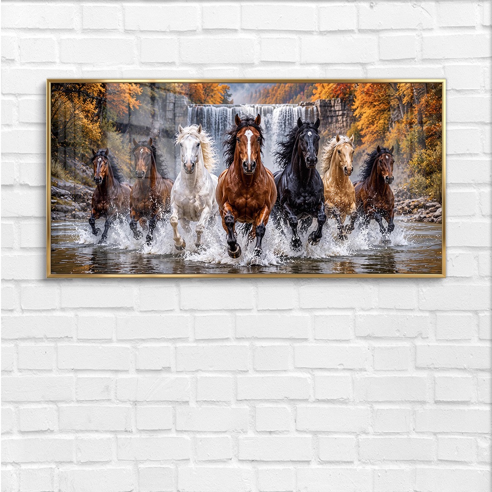 Waterfall Autumn Forest Seven Horse Painting - Image 4