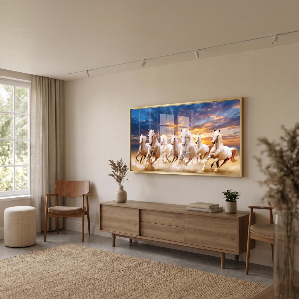 Golden Dust Storm 7 Horse Painting - Image 3