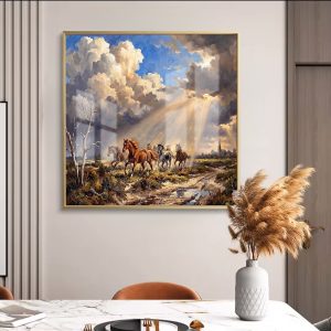 Stormy Sky Sunbeam Wild Seven Horses Painting