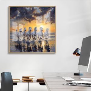 Beach Reflection 7 Horse Sunrise Painting