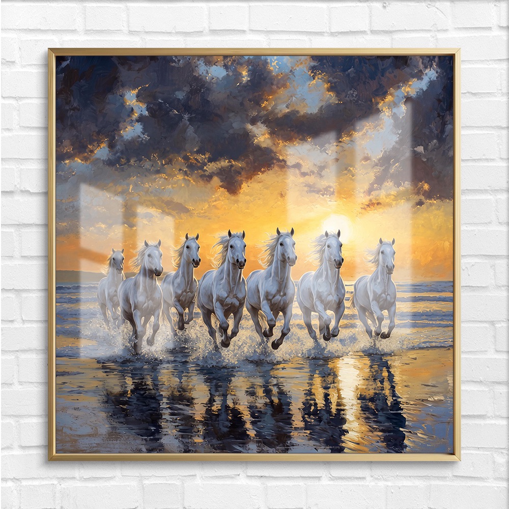 Beach Reflection 7 Horse Sunrise Painting - Image 4