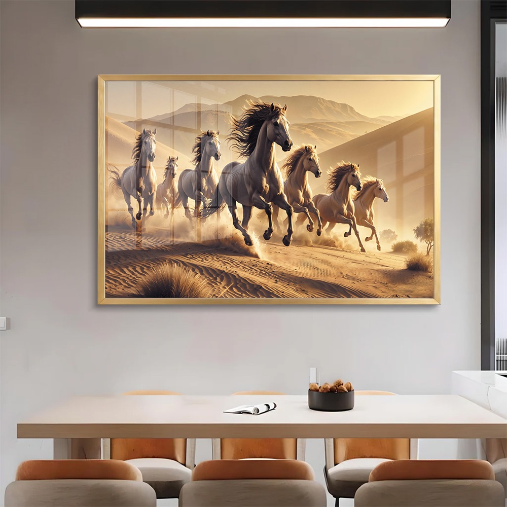 Palm Sunrise 7 Horse Vastu Painting - Image 2
