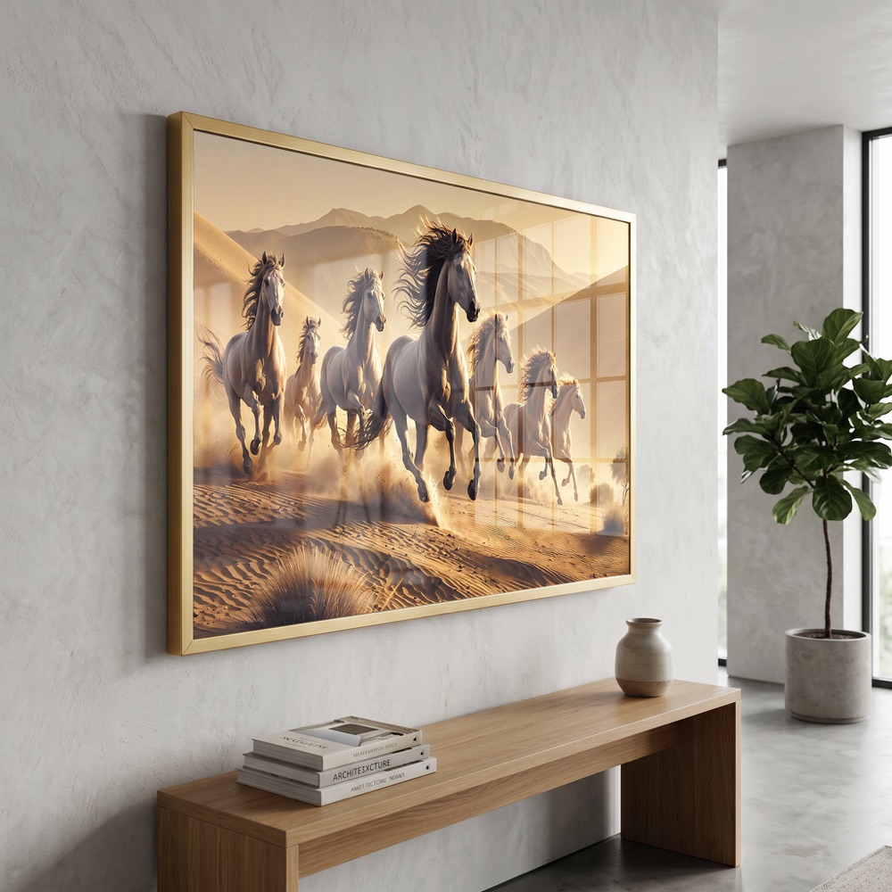 Palm Sunrise 7 Horse Vastu Painting - Image 3