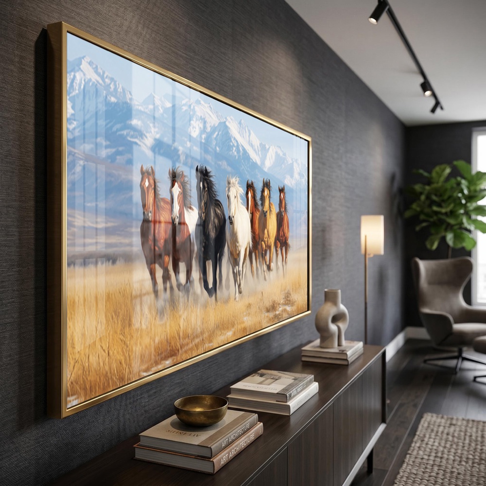 Vintage Sunset Seven Horse Hill Painting - Image 3