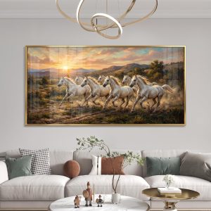 Dusty Field Seven Horse Sunrise Painting