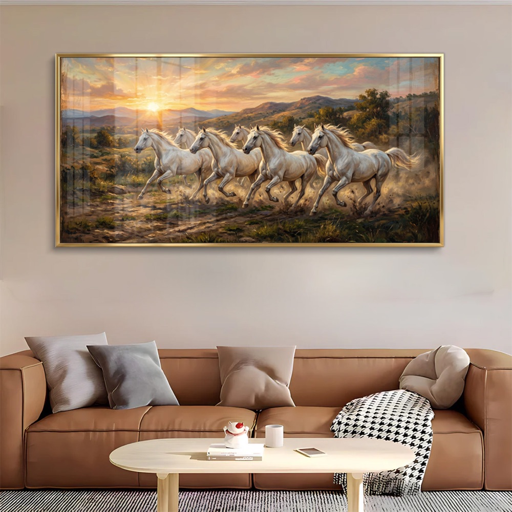 Dusty Field Seven Horse Sunrise Painting - Image 2