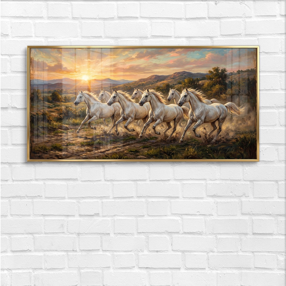 Dusty Field Seven Horse Sunrise Painting - Image 4