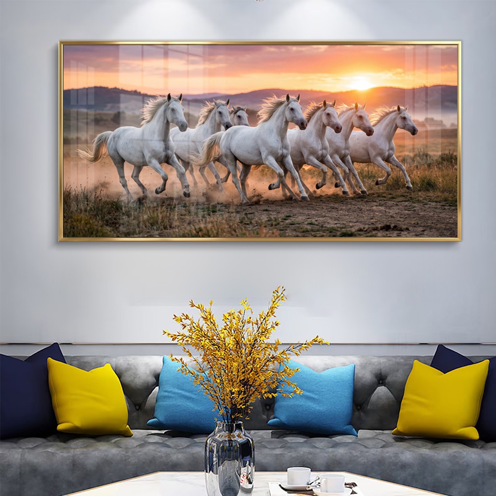 Misty Meadow 7 Horse Sunrise Painting - Image 2