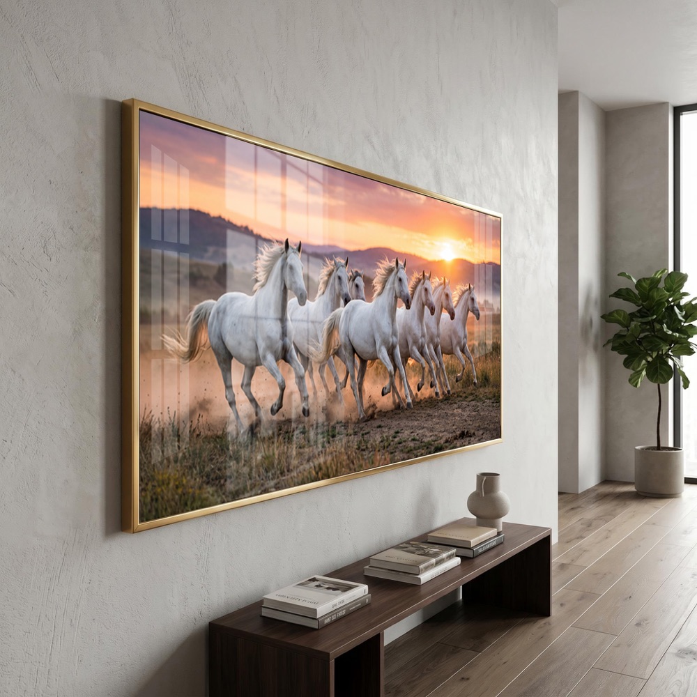 Misty Meadow 7 Horse Sunrise Painting - Image 3