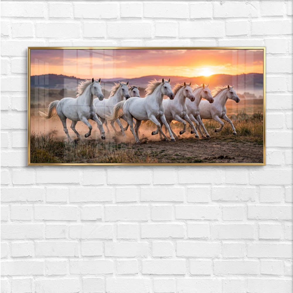 Misty Meadow 7 Horse Sunrise Painting - Image 4