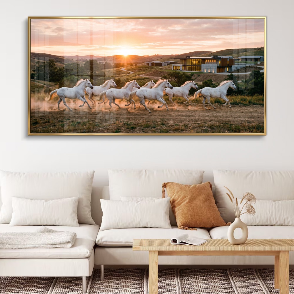 Modern Homes With Seven Horse Sunrise Painting - Image 2