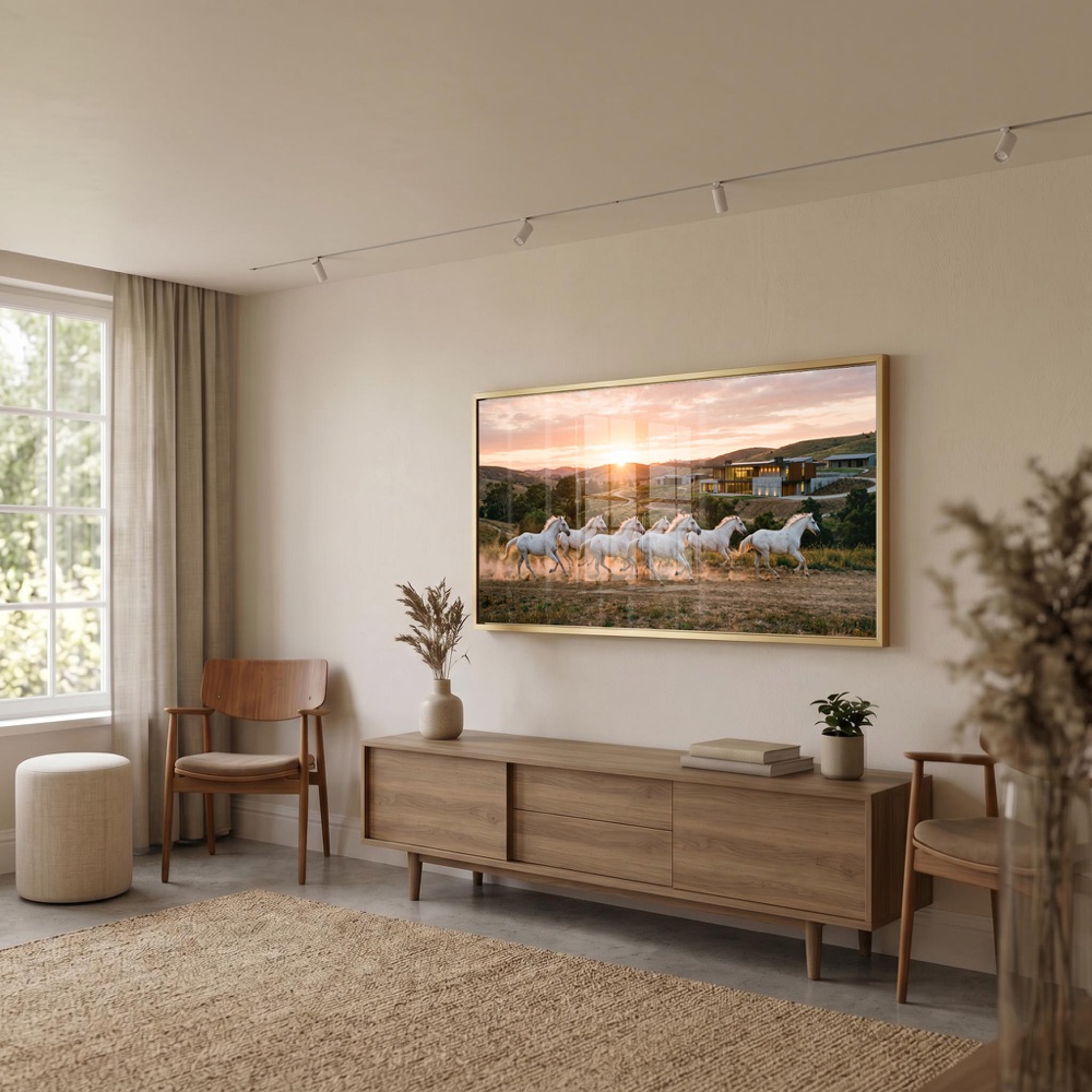 Modern Homes With Seven Horse Sunrise Painting - Image 3