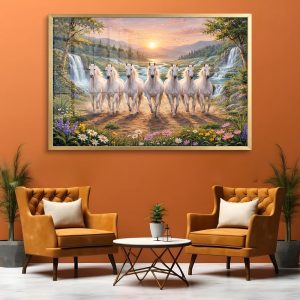 Waterfall Flower Valley Seven Horse Painting