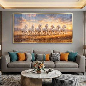 Golden Wheat Field Sunrise 7 Horse Painting