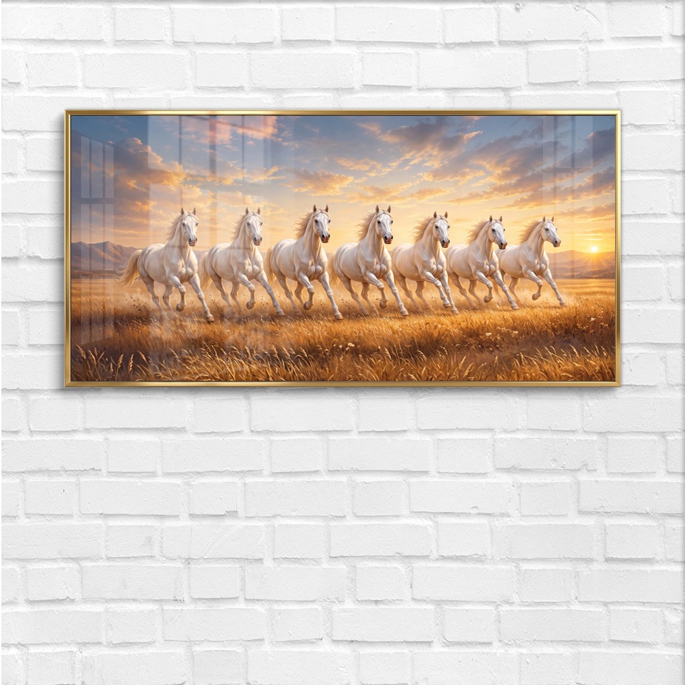 Golden Wheat Field Sunrise 7 Horse Painting - Image 4