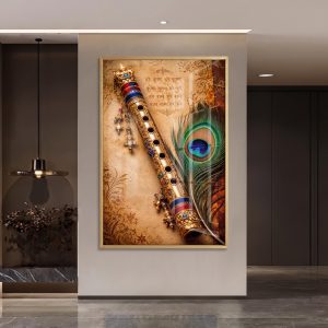 Krishna Ji Flute and Peacock Feather Painting