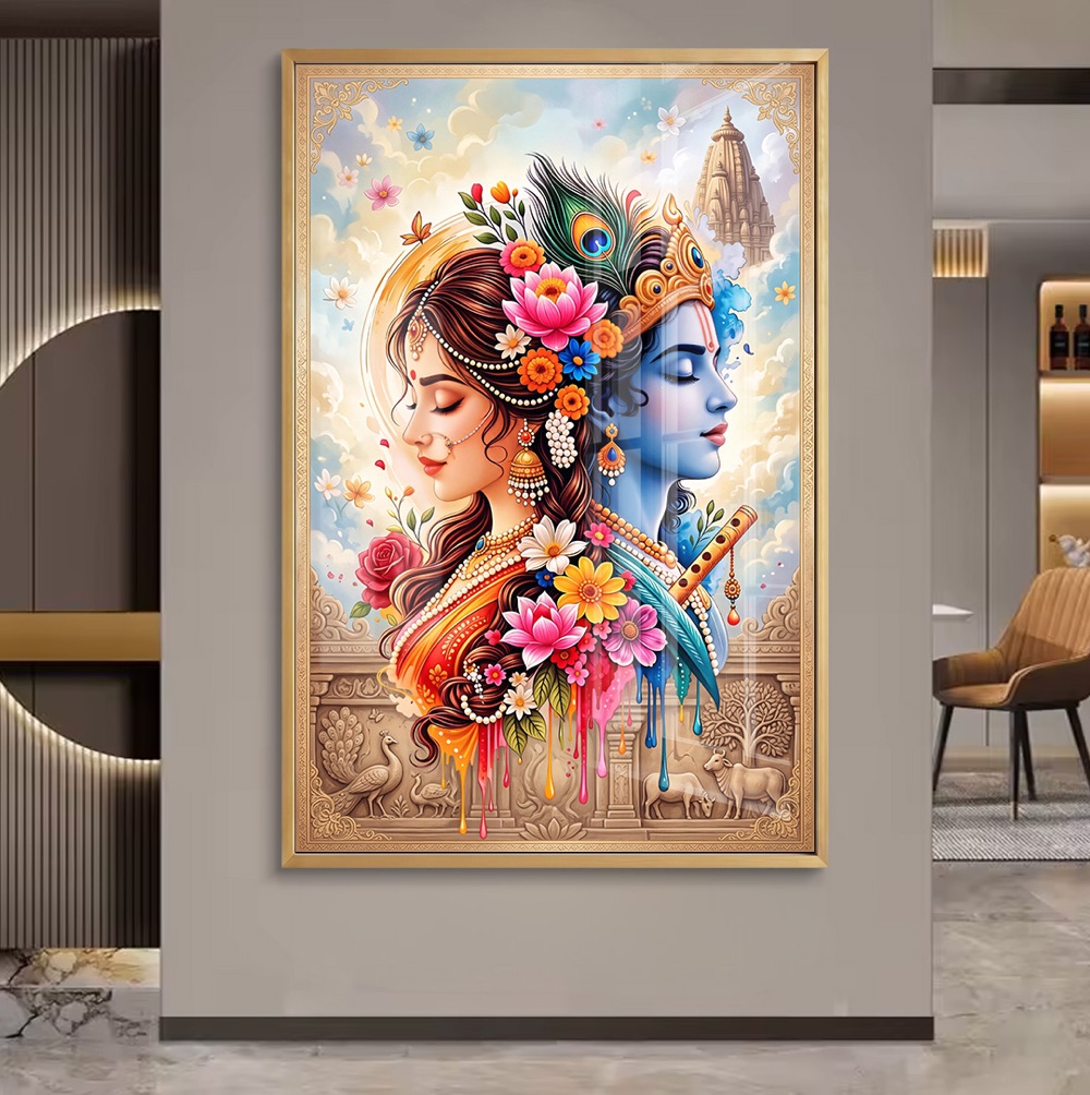 Floral Radha Krishna Divine Love Painting