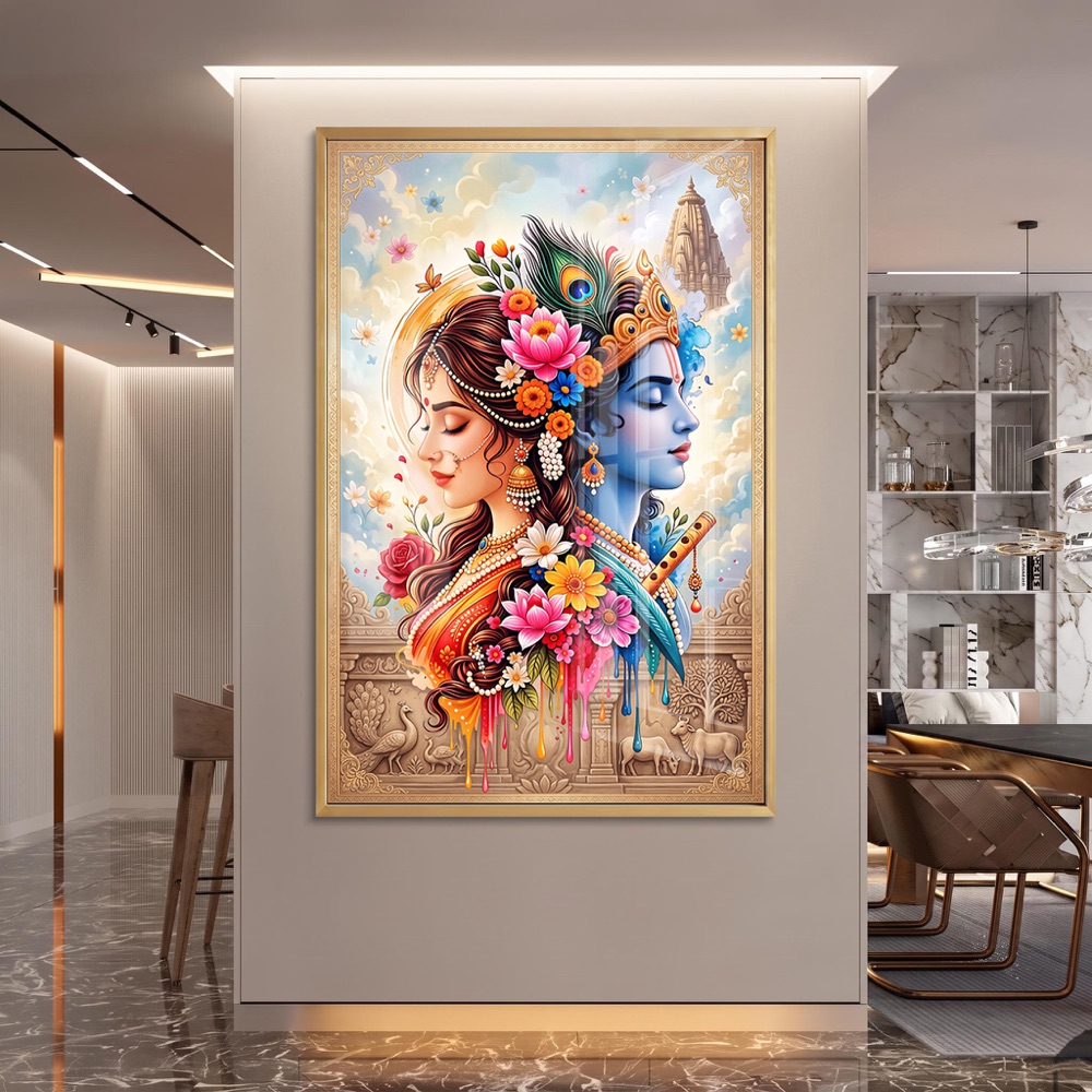 Floral Radha Krishna Divine Love Painting - Image 2