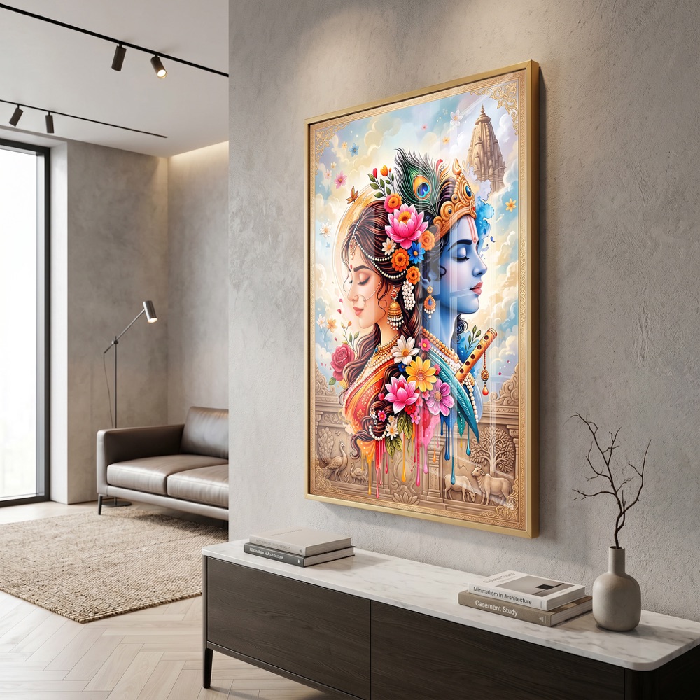 Floral Radha Krishna Divine Love Painting - Image 3
