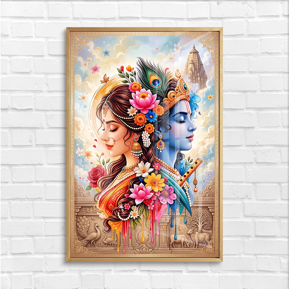 Floral Radha Krishna Divine Love Painting - Image 4