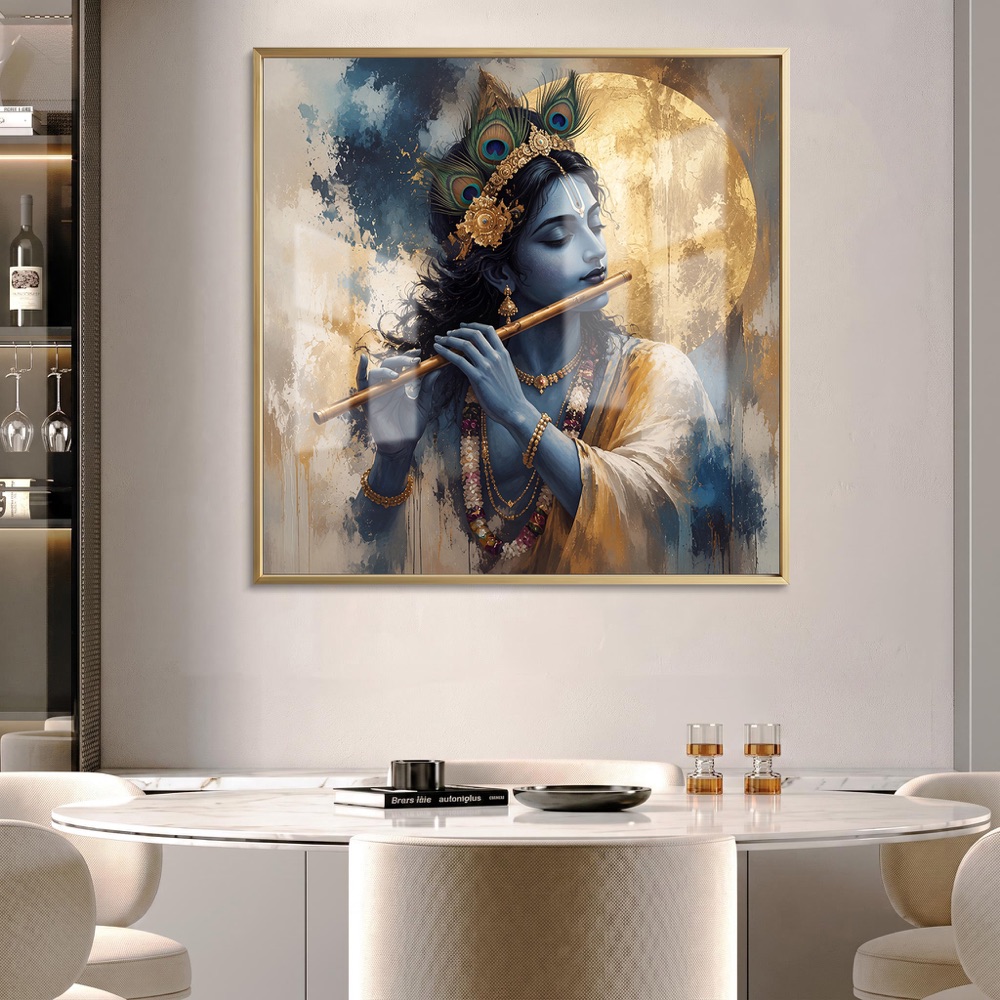 Divine Krishna Flute Portrait Painting