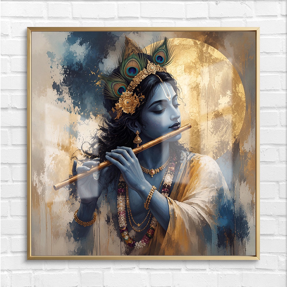 Divine Krishna Flute Portrait Painting - Image 4