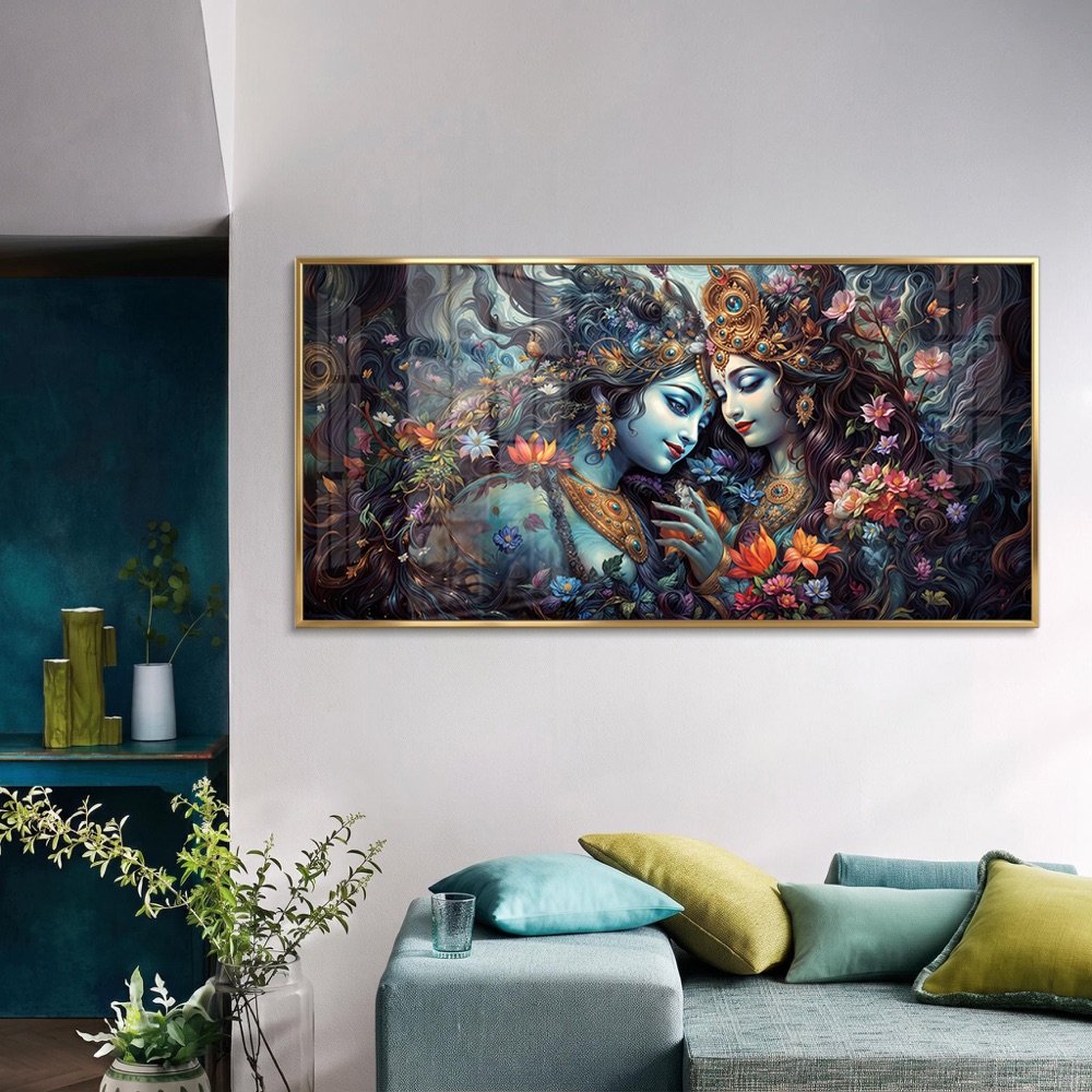 Mystical Radha Krishna Floral Painting - Image 2
