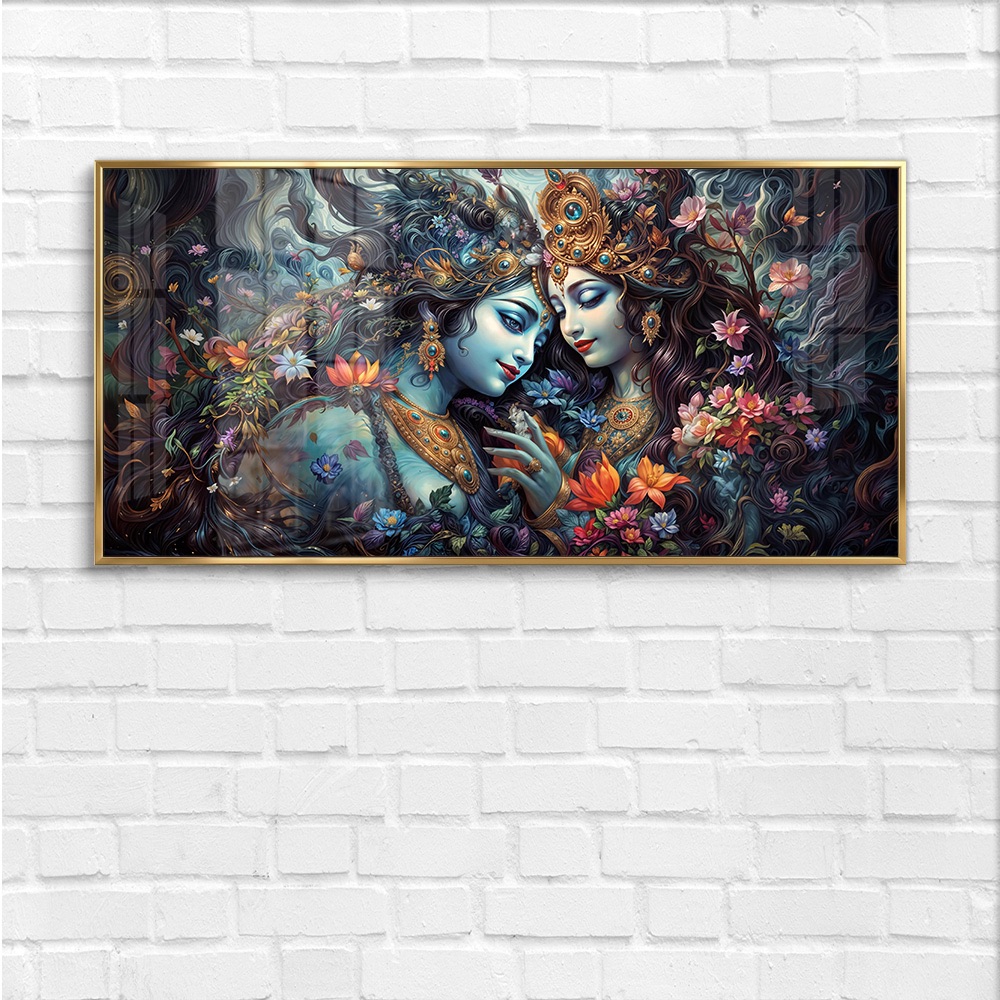 Mystical Radha Krishna Floral Painting - Image 4