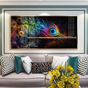 Krishna Flute with Peacock Feather Colorful Art