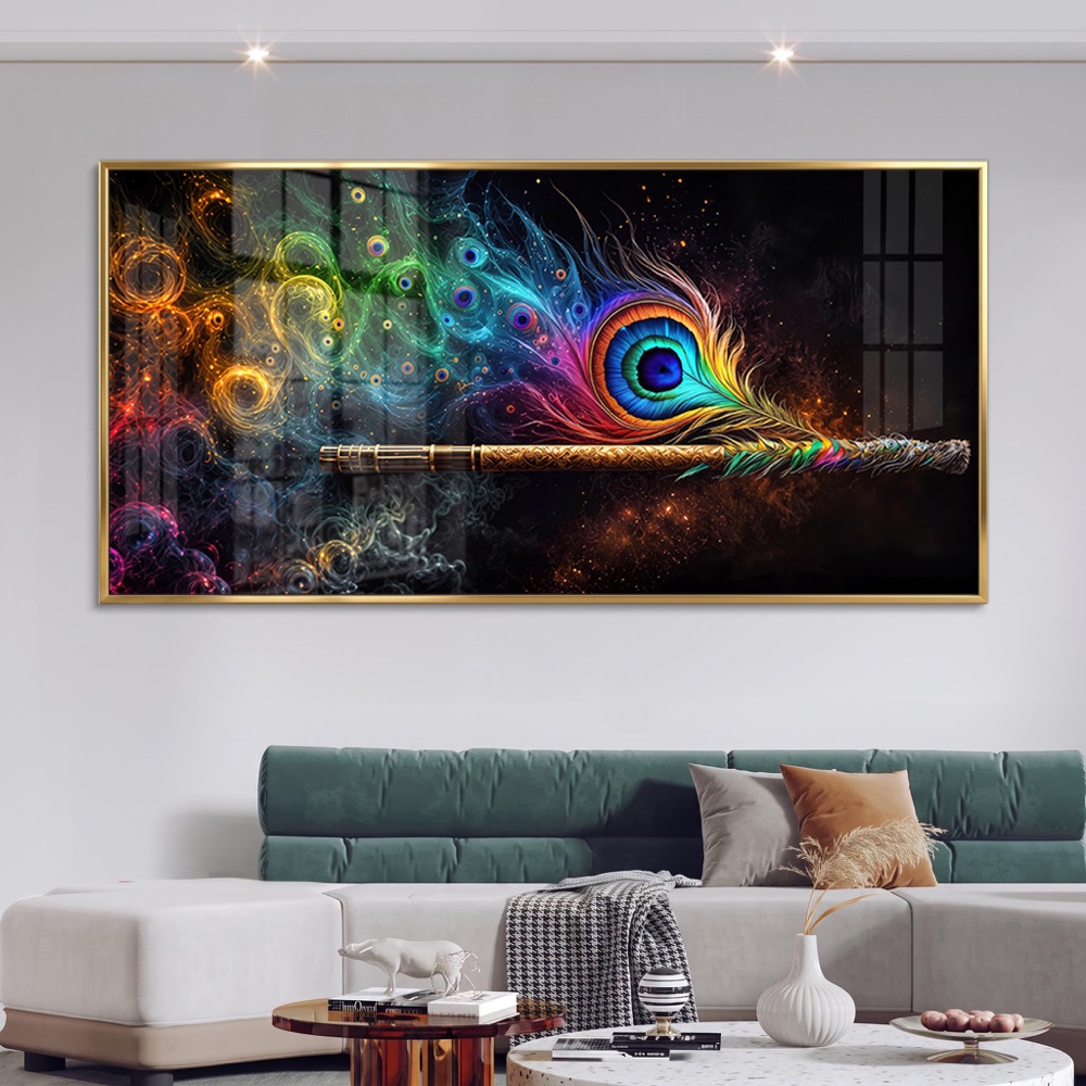 Krishna Flute with Peacock Feather Colorful Art - Image 2