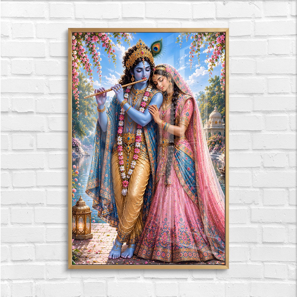 Radha Krishna Riverside Love Painting - Image 4
