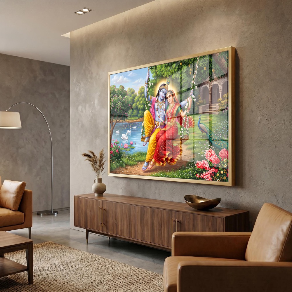 Radha Krishna Jhula Garden Painting - Image 3