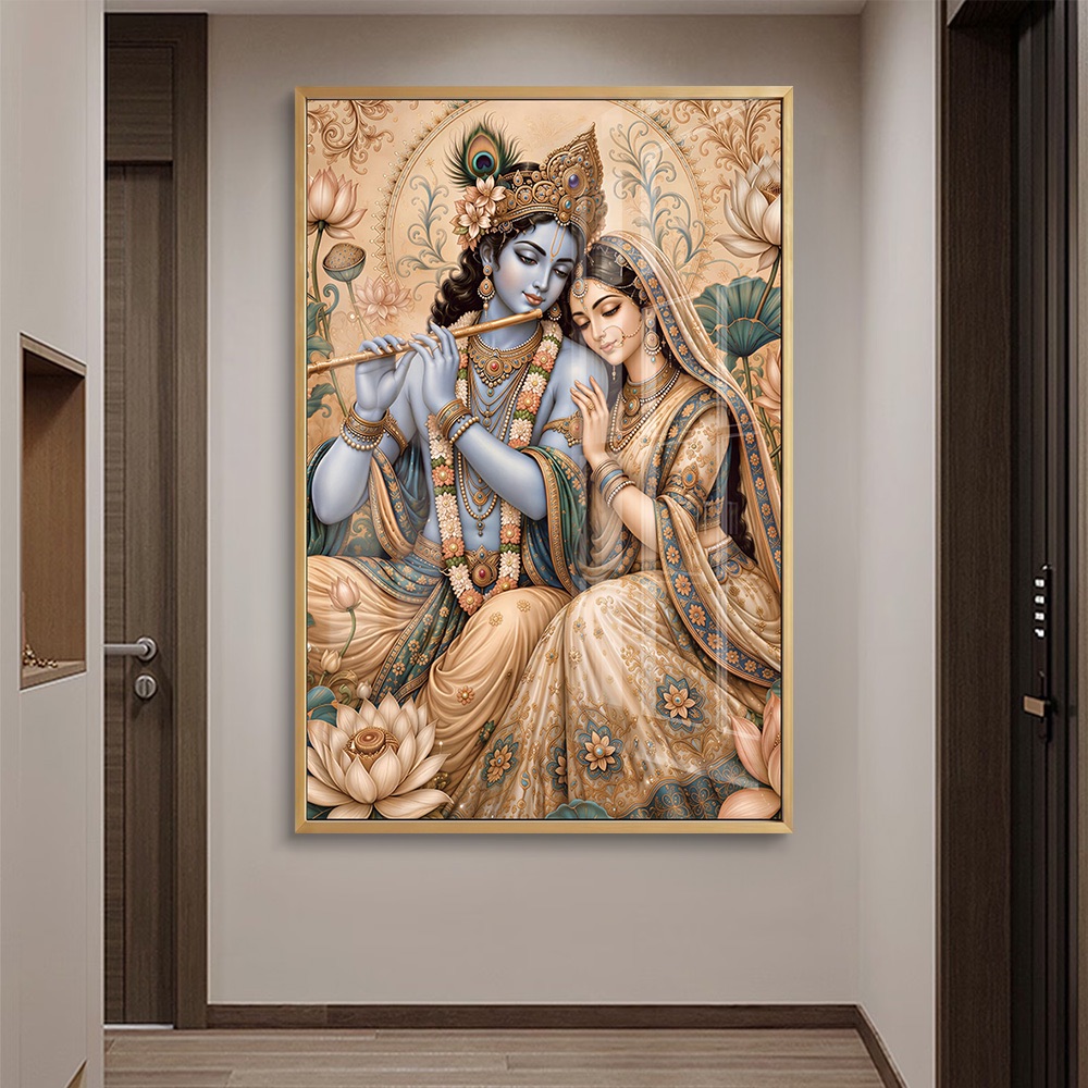 Radha Krishna Lotus Harmony Painting - Image 2