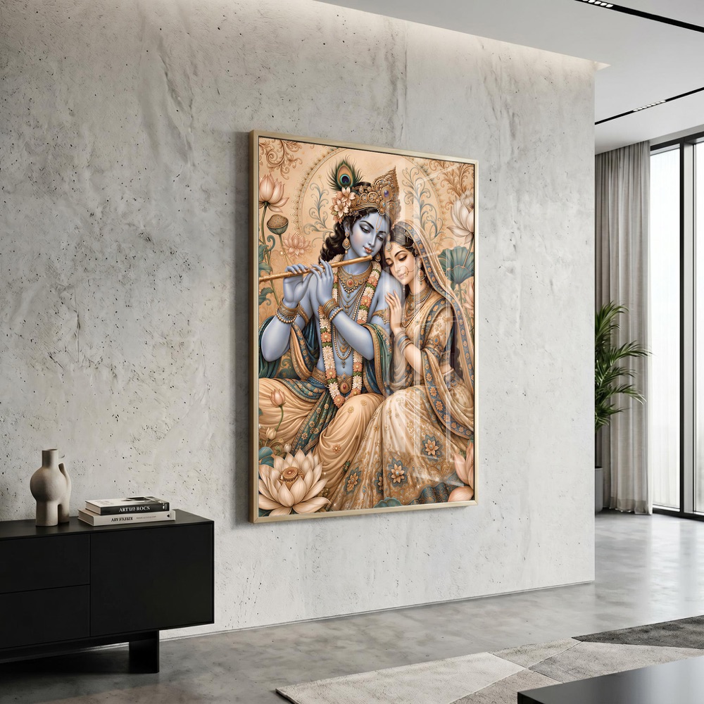 Radha Krishna Lotus Harmony Painting - Image 3