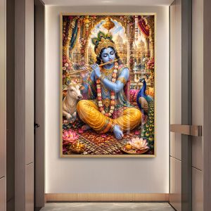 Divine Krishna Flute in Palace Painting