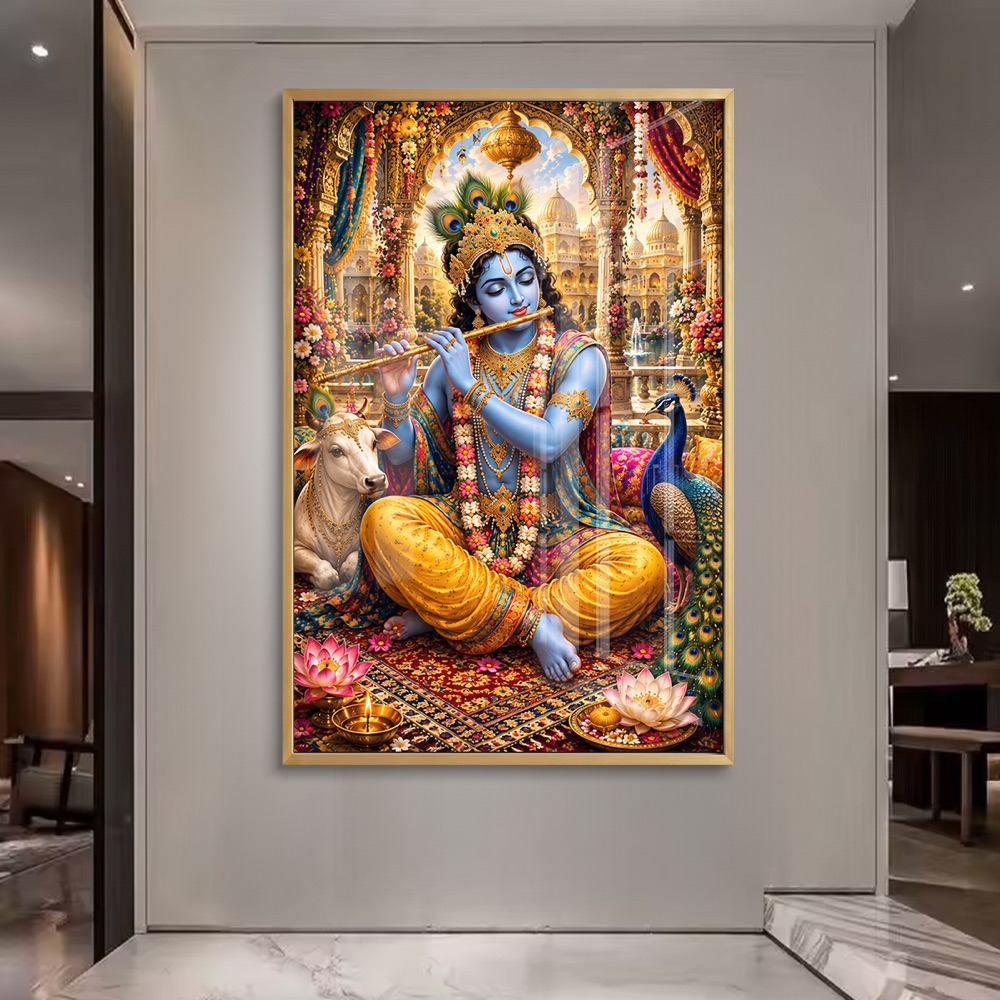 Divine Krishna Flute in Palace Painting - Image 2