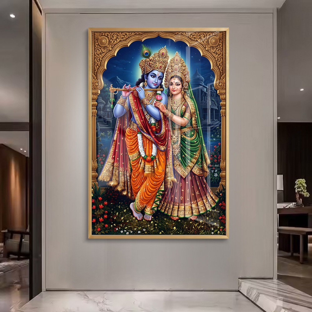 Traditional Radha Krishna Temple Wall Art - Image 2