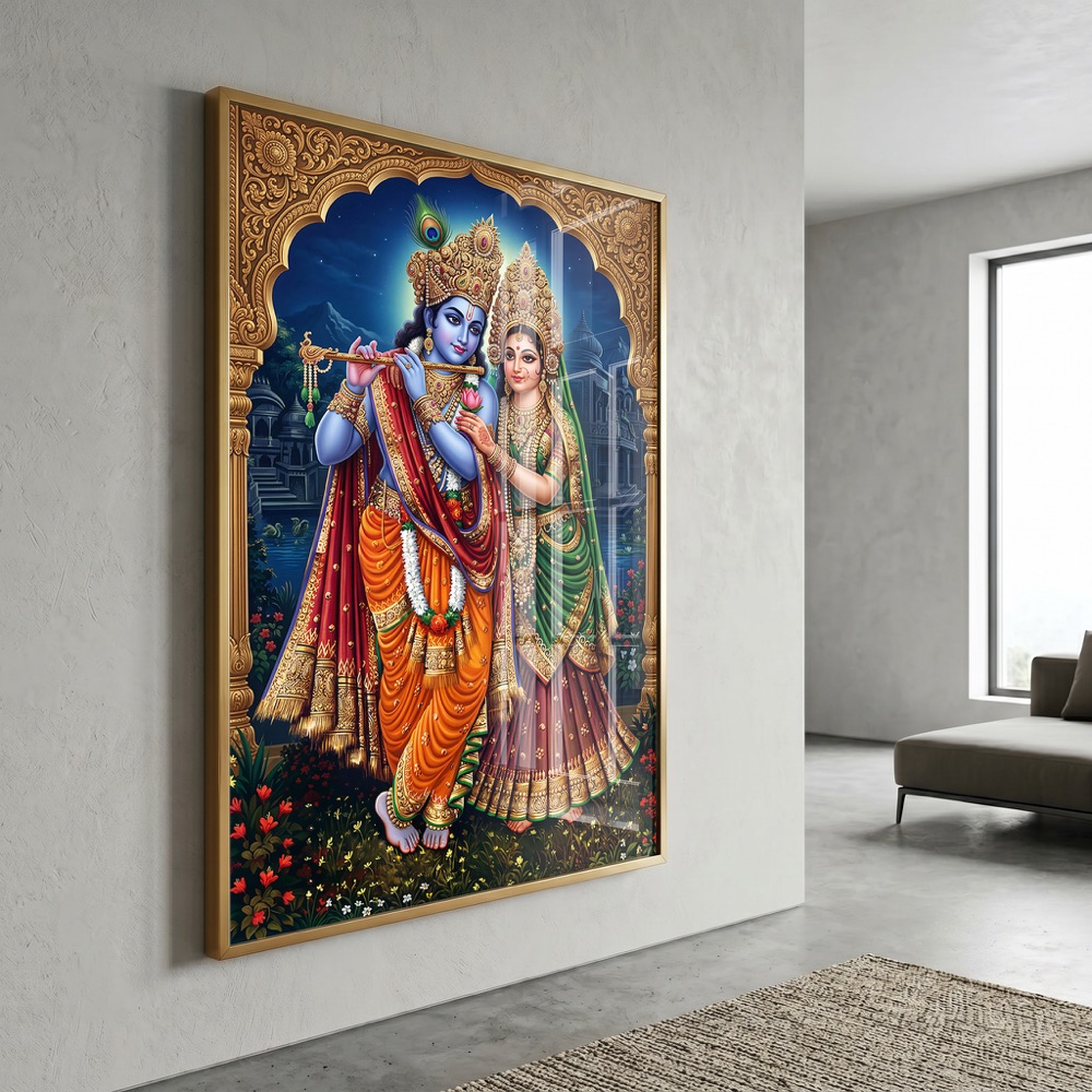 Traditional Radha Krishna Temple Wall Art - Image 3